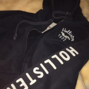 Navy blue hollister jacket with hollister on arm
